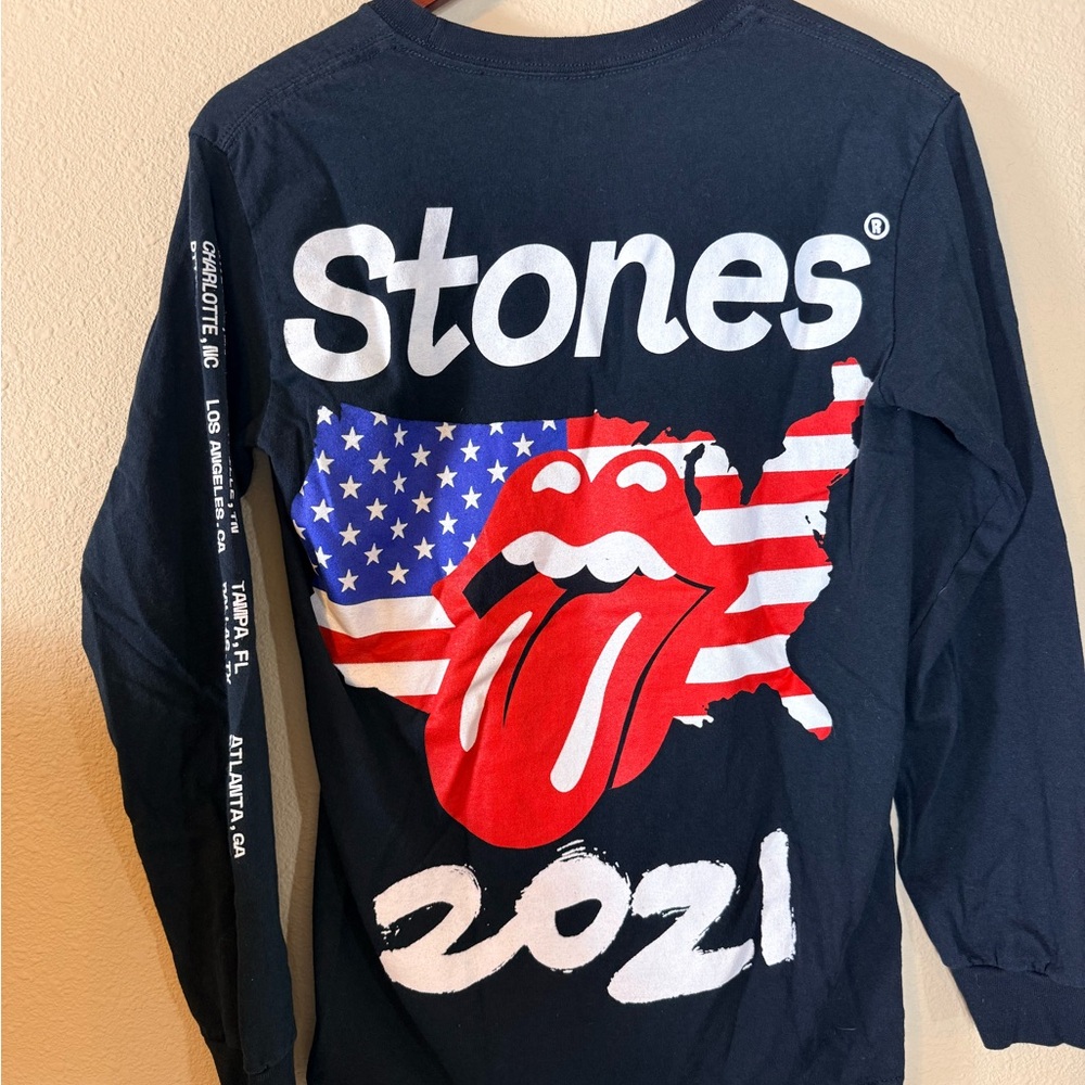 The Rolling Stones Black Long Sleeve Tee with Red and Blue Graphic 2021 Concert